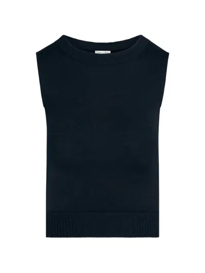 Oscar De La Renta Cropped Wool Vest In Blue