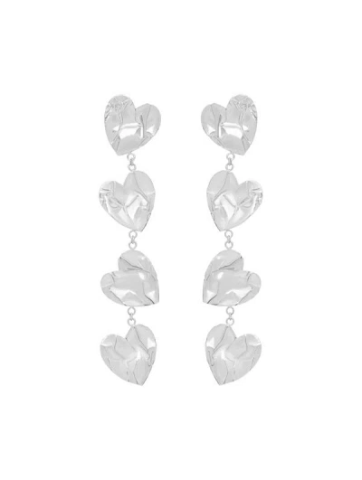 Oscar De La Renta Crushed Heart Drop Earrings In Silver