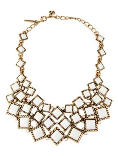 Pre-owned Oscar De La Renta Crystal & Enamel Collar Necklace, 20" In White