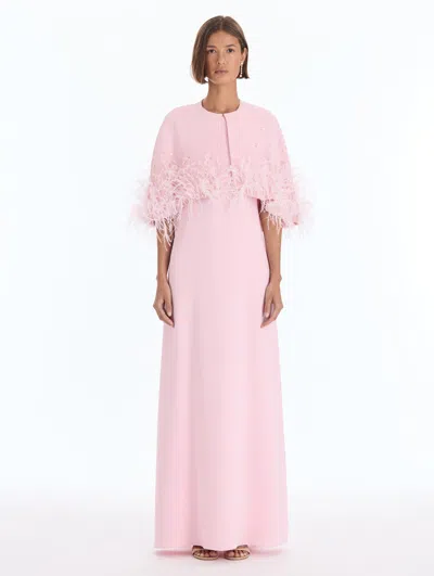 Oscar De La Renta Crystal & Feather Embroidered Capelet Caftan In Pink