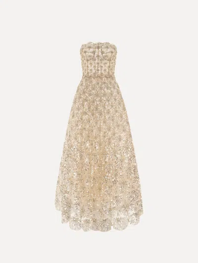 Oscar De La Renta Crystal & Glass Embroidered Gown In Gold