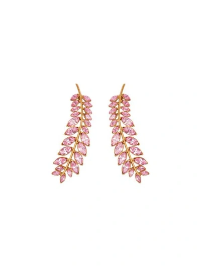 Oscar De La Renta Crystal Branch Earrings In Pink