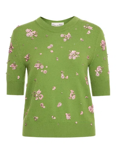 Oscar De La Renta Crystal-cluster Embroidered Pullover In Green