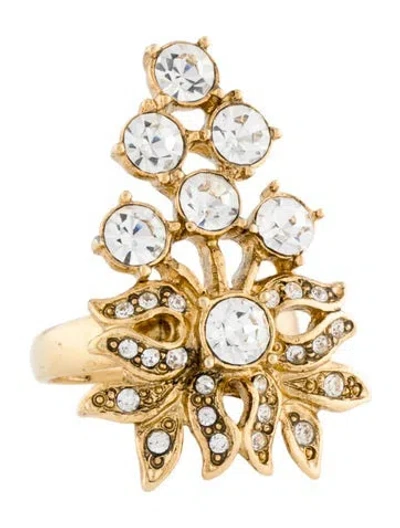 Pre-owned Oscar De La Renta Crystal Cocktail Ring In Multi