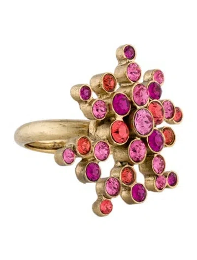 Pre-owned Oscar De La Renta Crystal Cocktail Ring In Multi