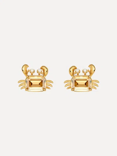 Oscar De La Renta Crystal Crab Earrings In Gold