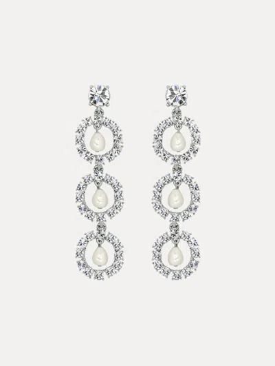 Oscar De La Renta Crystal Disc Drop Earrings In Silver