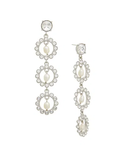 Oscar De La Renta Crystal Disc Triple Earrings In Silver