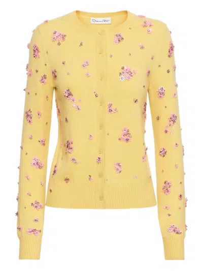 Oscar De La Renta Crystal-embellished Cardigan In Yellow