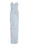 Oscar De La Renta Crystal-embellished Crepe Gown In Blue
