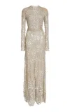 Oscar De La Renta Crystal-embellished Cutout Tulle Gown In Silver