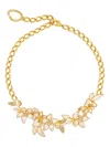 Oscar De La Renta Crystal-embellished Floral Chain Necklace In Gold