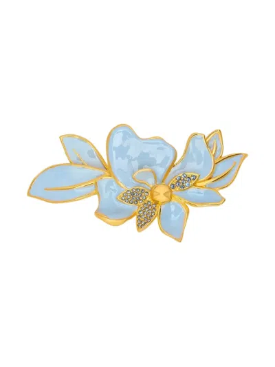 Oscar De La Renta Enamel Jasmine Brooch In Gold