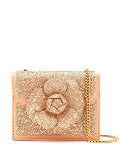 Oscar De La Renta Crystal-embellished Flower Crossbody Bag In Gold