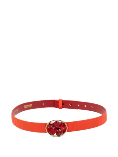 Pre-owned Oscar De La Renta Crystal Embellished Round Waist Belt In Red