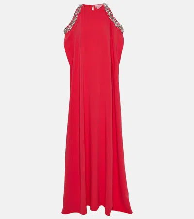Oscar De La Renta Crystal-embellished Silk-blend Gown In Red