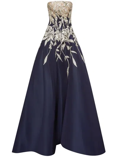 Oscar De La Renta Crystal-embellished Strapless Gown In Blue
