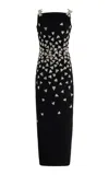 Oscar De La Renta Crystal-embellished Stretch-wool Midi Dress In Black