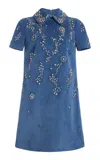 Oscar De La Renta Crystal-embellished Suede Mini Dress In Blue