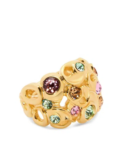 Oscar De La Renta Crystal-embellished Textured Ring In Gold