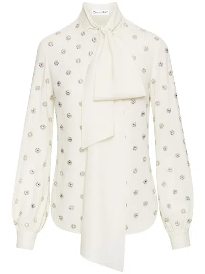 Oscar De La Renta Embellished Silk-blend Blouse In Ivory
