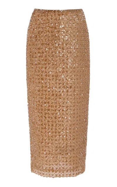 Oscar De La Renta Crystal-embellished Tulle Maxi Skirt In Gold