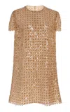 Oscar De La Renta Crystal-embellished Tulle Mini Dress In Gold