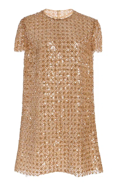 Oscar De La Renta Crystal-embellished Tulle Mini Dress In Gold