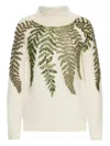 Oscar De La Renta Fern Crystal Embroidered Turtleneck Sweater In Neutral