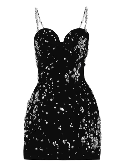Oscar De La Renta Crystal-embellished Cupro-blend Mini Dress In Black