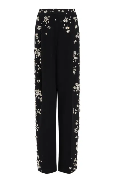 Oscar De La Renta Crystal-embellished Wool Straight-leg Pants In Black