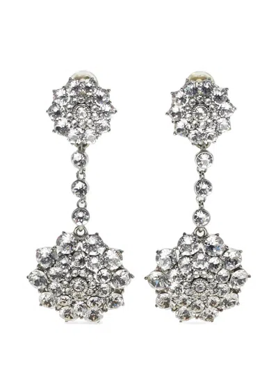 Pre-owned Oscar De La Renta Crystal-embellishment Earrings In Silver