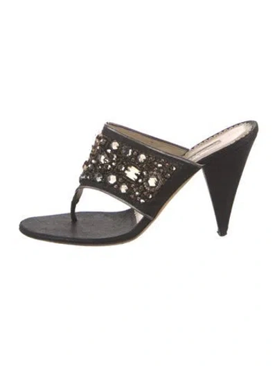 Pre-owned Oscar De La Renta Crystal Embellishments Flip Flops In Black