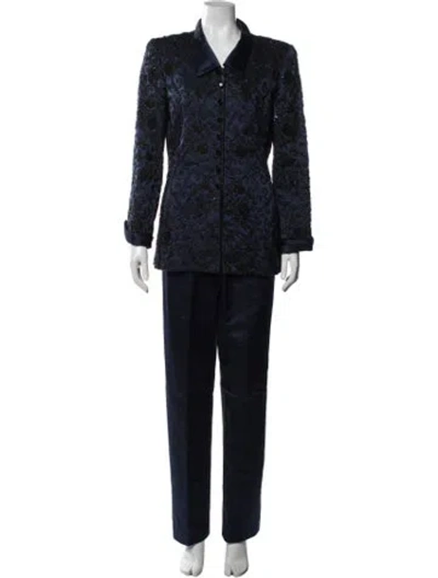 Pre-owned Oscar De La Renta Crystal Embellishments Pant Set In Blue
