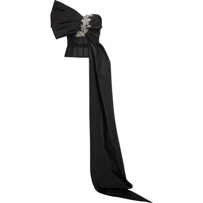 Oscar De La Renta Crystal Embroidered Bow Faille Bustier Top In Black