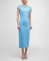 Oscar De La Renta Crystal Embroidered Cap Sleeve Dress In Pastel Blue