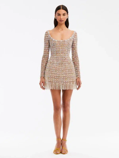 Oscar De La Renta Crystal-embellished Semi-sheer Minidress In Multi