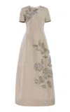 Oscar De La Renta Crystal-embroidered Faille Cocktail Midi Dress In Brown