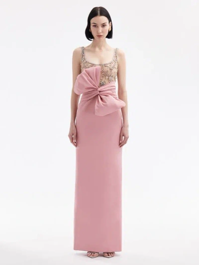 Oscar De La Renta Crystal Embroidered Faille Gown In Salmon