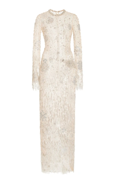 Oscar De La Renta Crystal-embroidered Gown In Silver