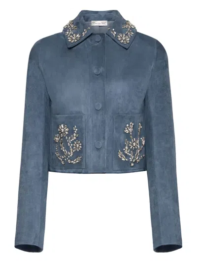 Oscar De La Renta Crystal-embroidered Jacket In Blue