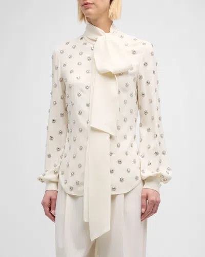 Oscar De La Renta Embellished Silk-blend Blouse In Ivory