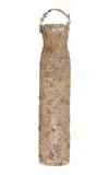 Oscar De La Renta Crystal-embroidered Maxi Dress In Brown