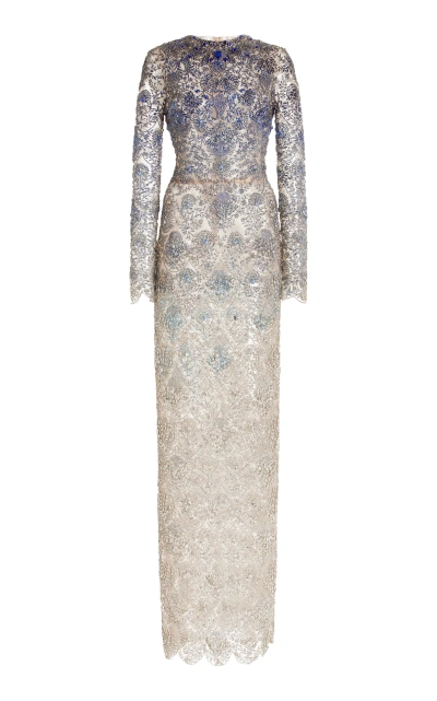 Oscar De La Renta Crystal-embroidered Ombre Gown In Sapphire