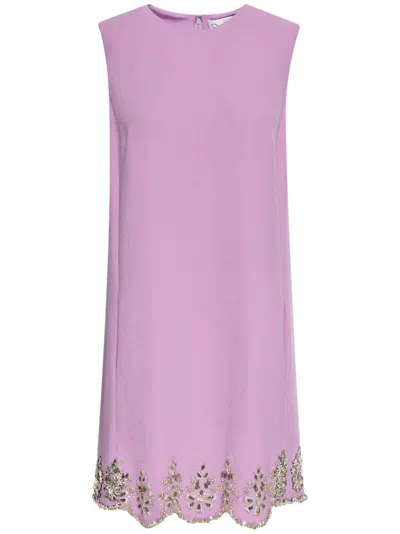 Oscar De La Renta Crystal-embroidered Scalloped Shift Minidress In Pink