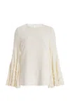 Oscar De La Renta Crystal-embroidered Silk-blend Blouse In White
