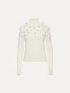 Oscar De La Renta Crystal Embroidered Turtleneck In White