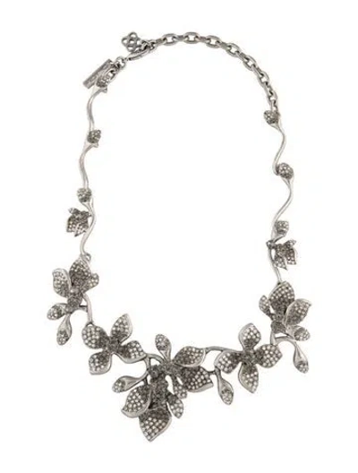 Pre-owned Oscar De La Renta Crystal Encrusted Floral Collar Necklace, 20.5" In Multicolor