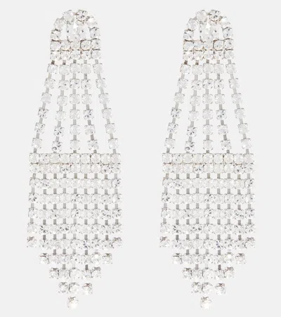 Oscar De La Renta Crystal Fan Earrings In Silver