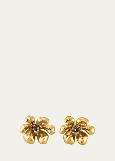 Oscar De La Renta Crystal Flower Button Earrings In Gold